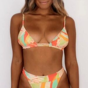 Skatie Sunset Bikini top with Orange and Green